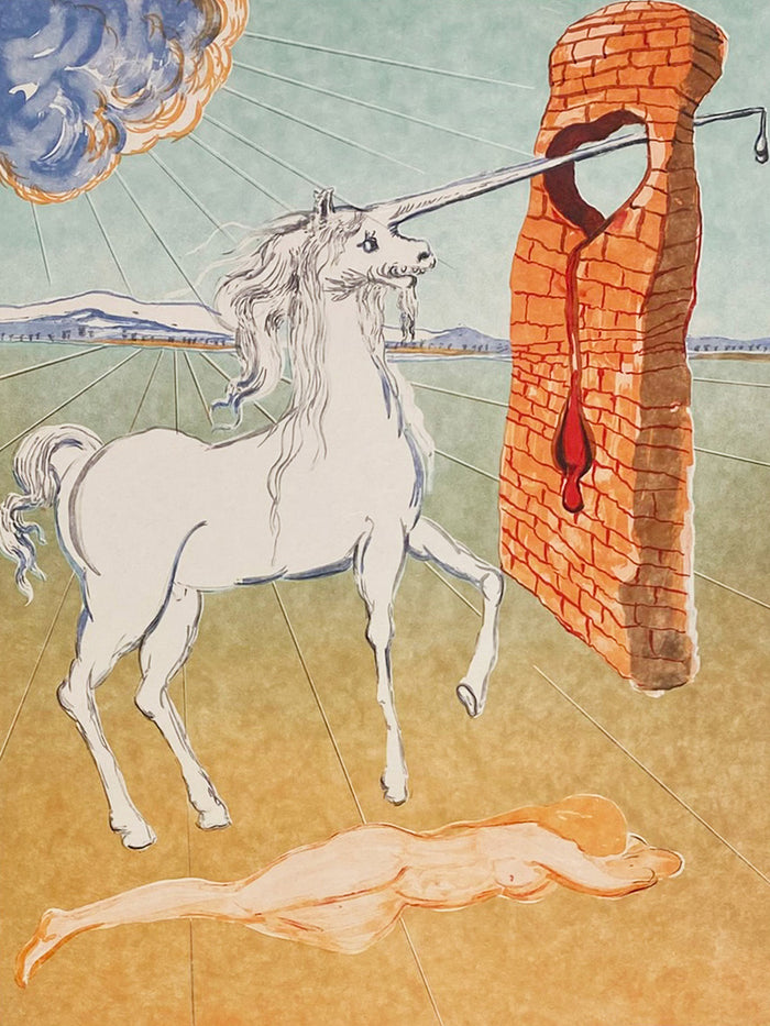 Salvador Dali, Original Lithograph, The Agony of Love" (The Unicorn)