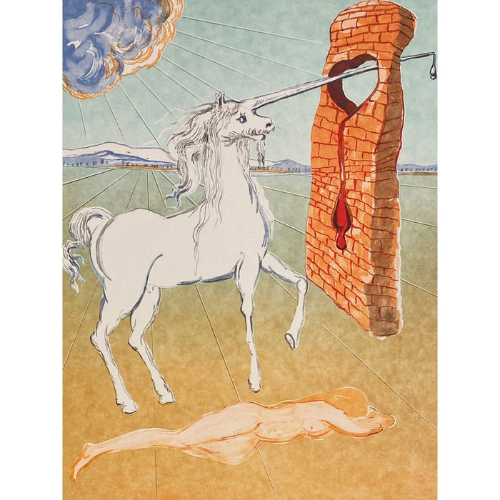 Salvador Dali, Original Lithograph, The Agony of Love" (The Unicorn)