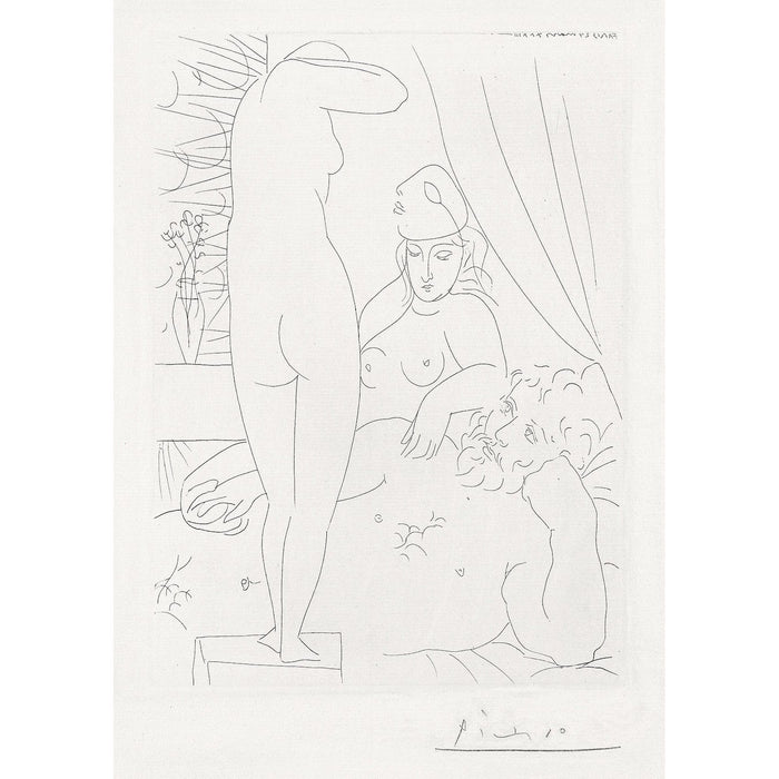 Pablo Picasso, Original Etching, "Le Repos du sculpteur et le modèle au masque" from La Suite Vollard