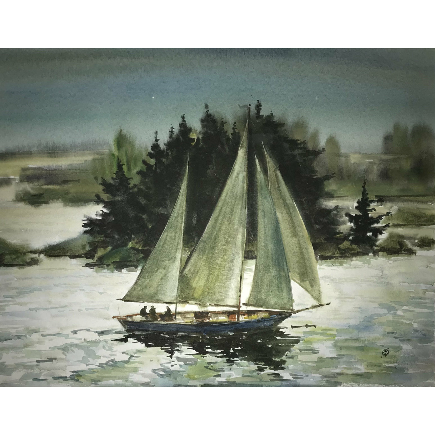 Yury Konyshev, Seascape-Safe Haven, Watercolour on paper