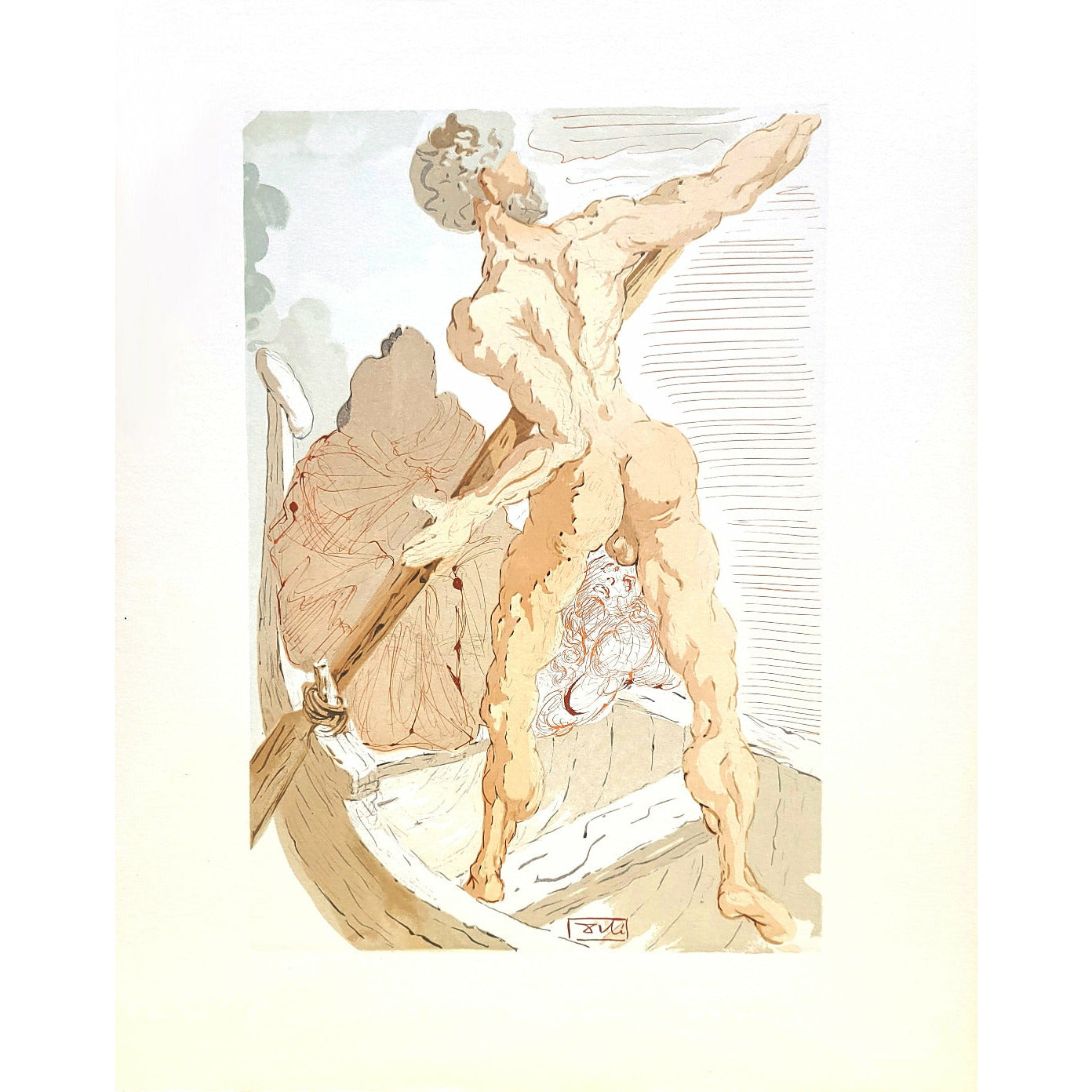 Salvador Dali, Original Wood Engraving, "Charon and the Shore of Acheron"