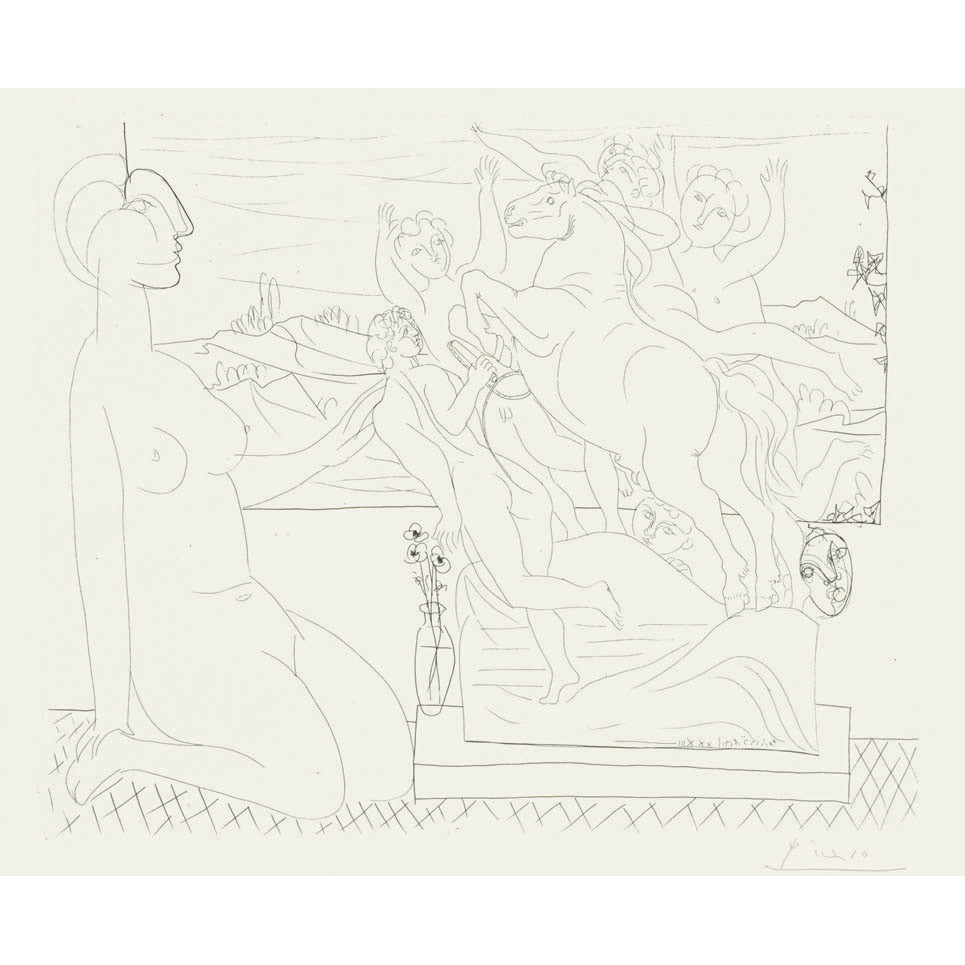 Pablo Picasso, Original Etching, "Modèle contemplant un groupe sculpté" from La Suite Vollard