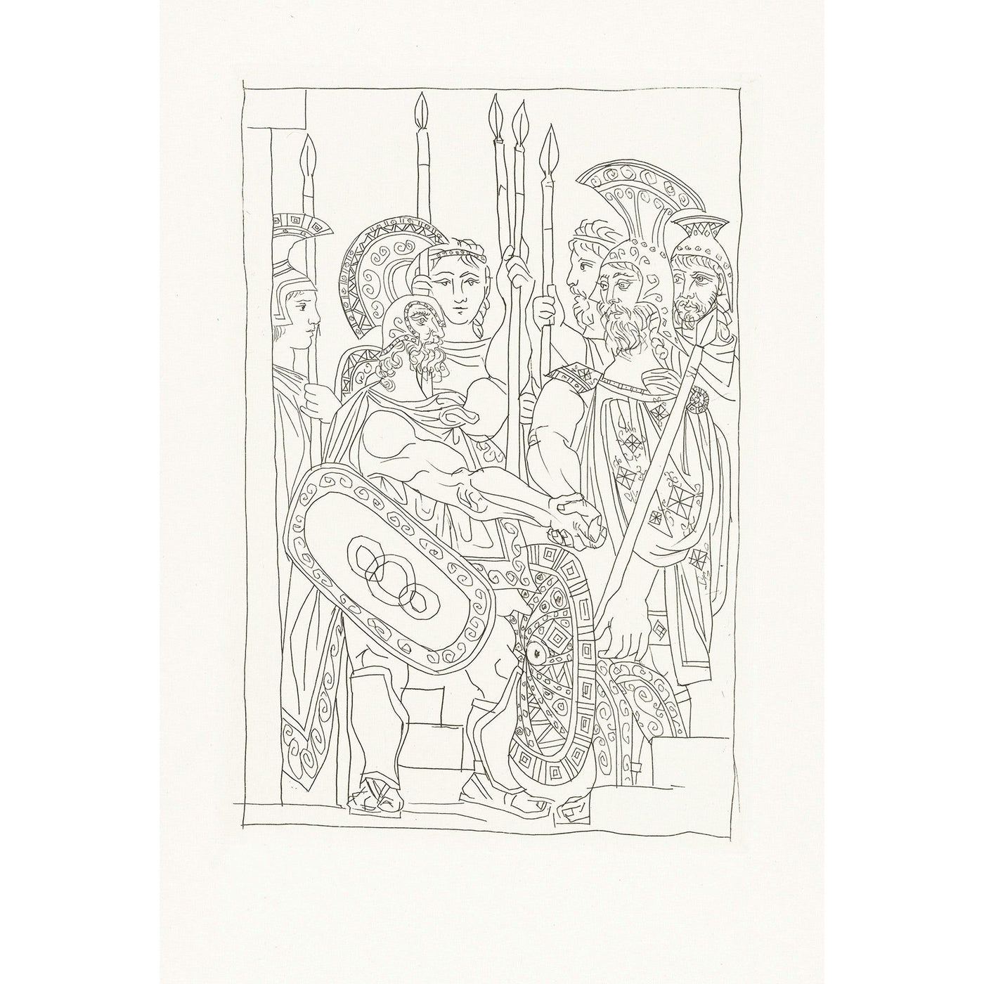 Pablo Picasso, Original Etching "Accord entre les guerriers de Sparte et d'Athènes (Le paix)" from Lysistrata suite