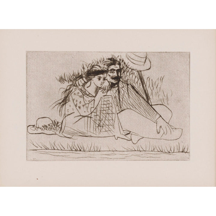 Pablo Picasso, Original Drypoint Etching "Au bord de la rivière. Le couple dans l'herbe"