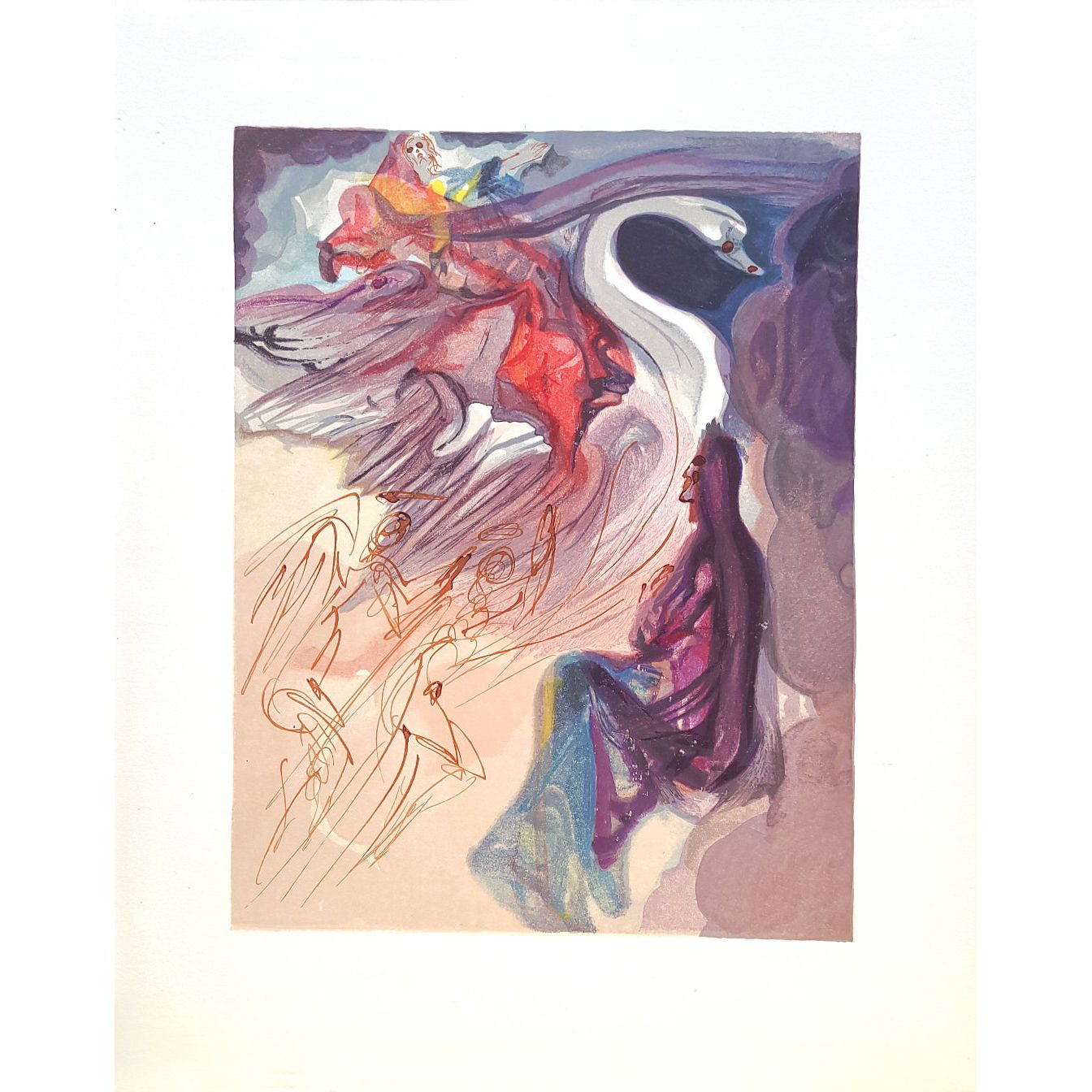 Salvador Dali, Original Wood Engraving, "The Language of the Bird"