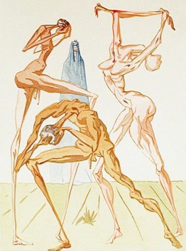 Salvador Dali, Original Wood Engraving, "The Inhabitants of Prato"