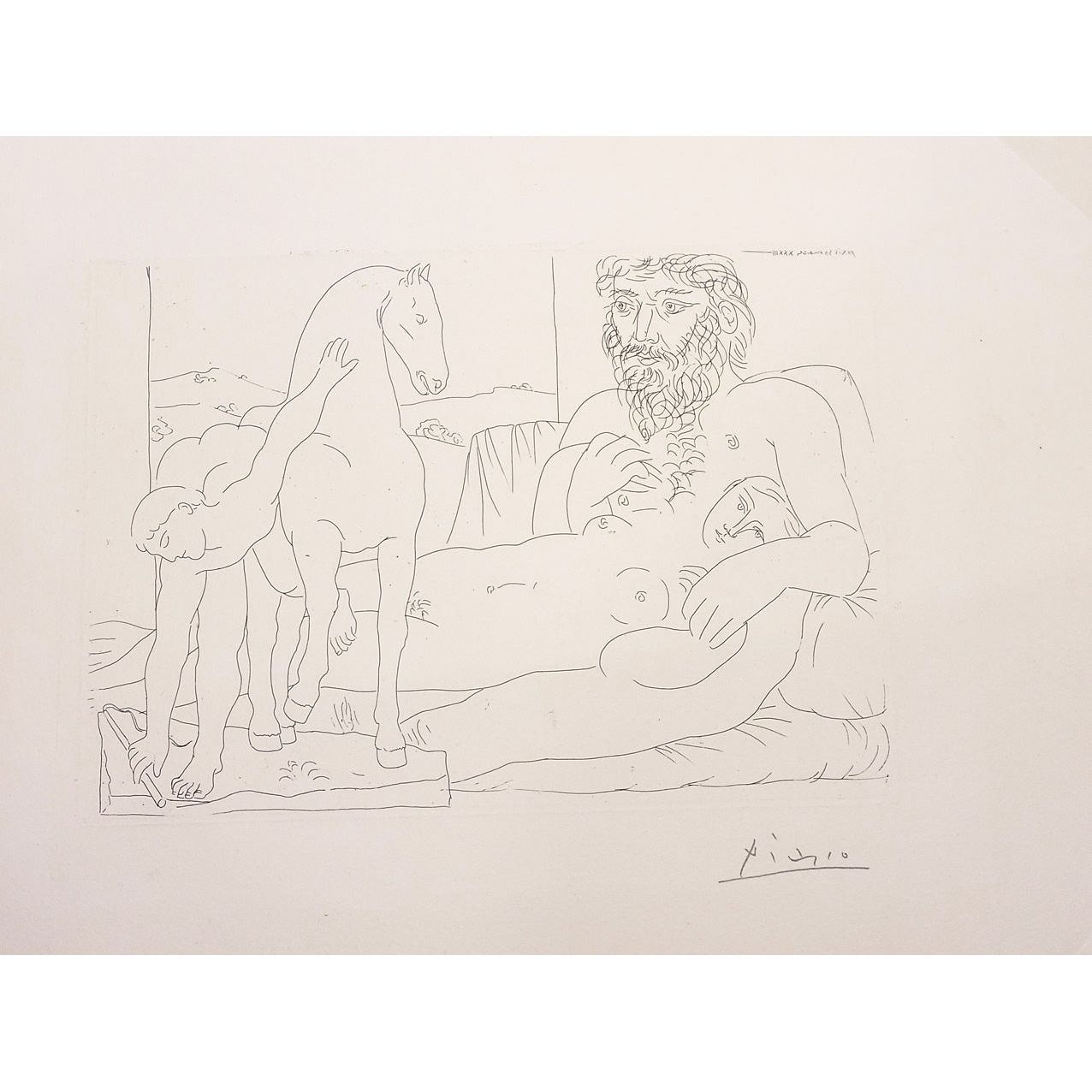 Pablo Picasso, Original Etching, "Le Repos du Sculpteur devant le jeune cavalier" from La Suite Vollard