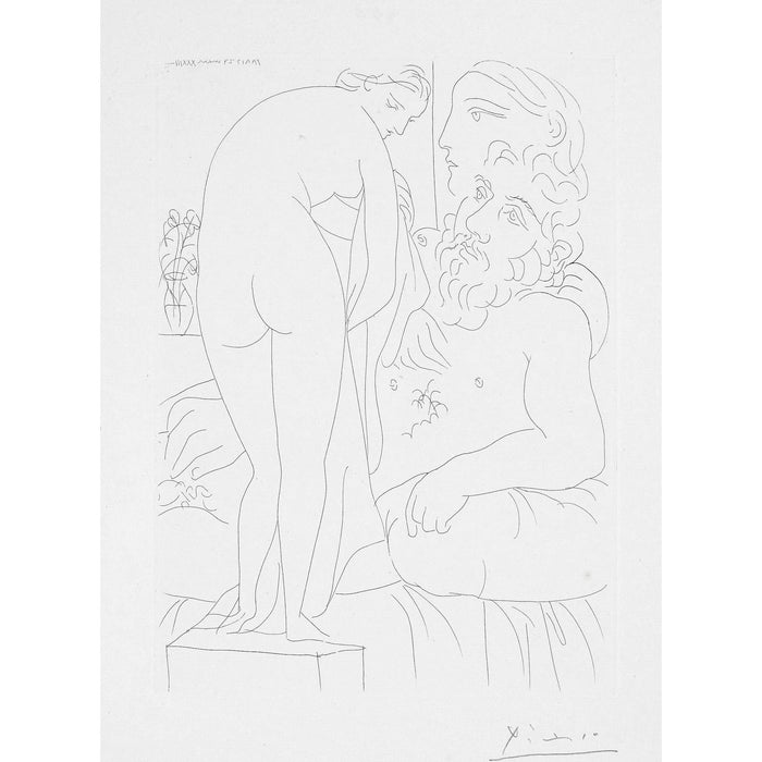 Pablo Picasso, Original Etching, "Le Repos du Sculpteur devant un nu à la draperie" from La Suite Vollard