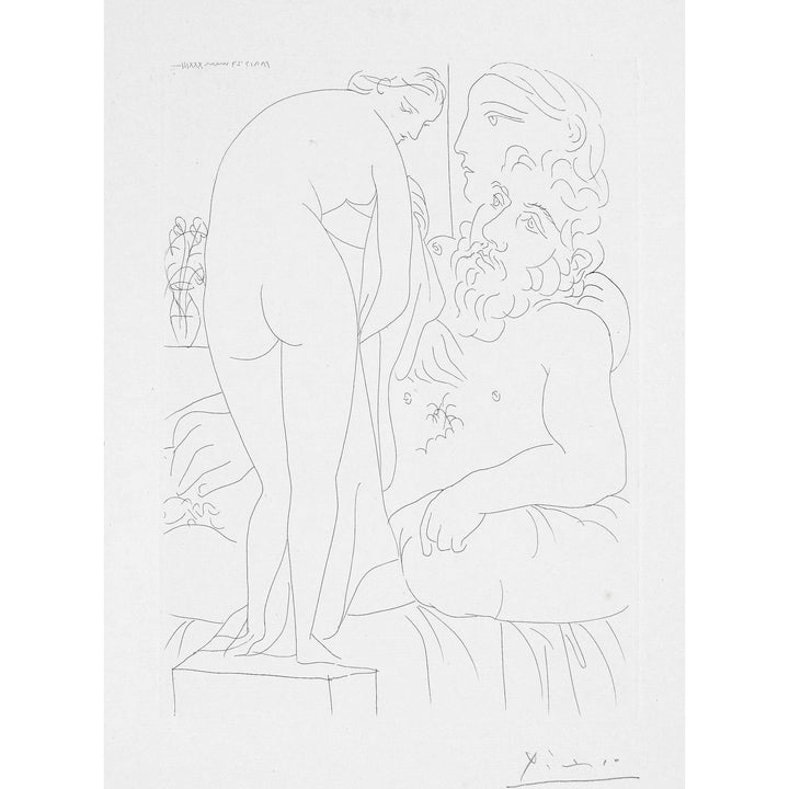 Pablo Picasso, Original Etching, "Le Repos du Sculpteur devant un nu à la draperie" from La Suite Vollard