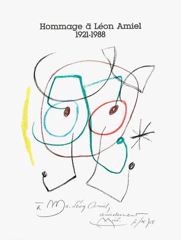 Joan Miro, Original Exhibition Lithograph, "Hommage à Léon Amiel"