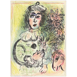 Marc Chagall Original Lithogaph, "The Clown with Flowers"