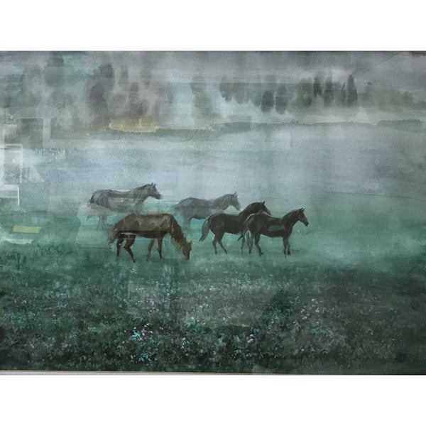 Yury Konyshev, Wild Horses, Watercolour on paper