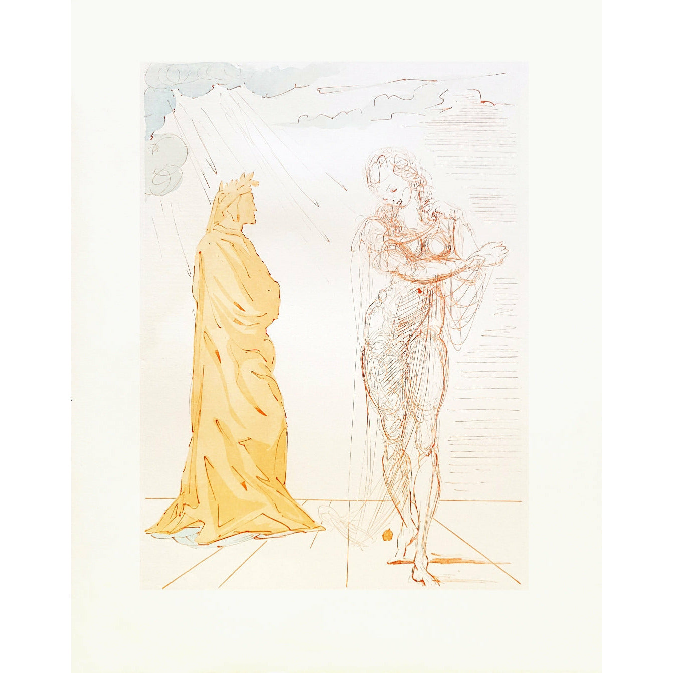 Salvador Dali, Original Wood Engraving, Virgil Comforts Dante