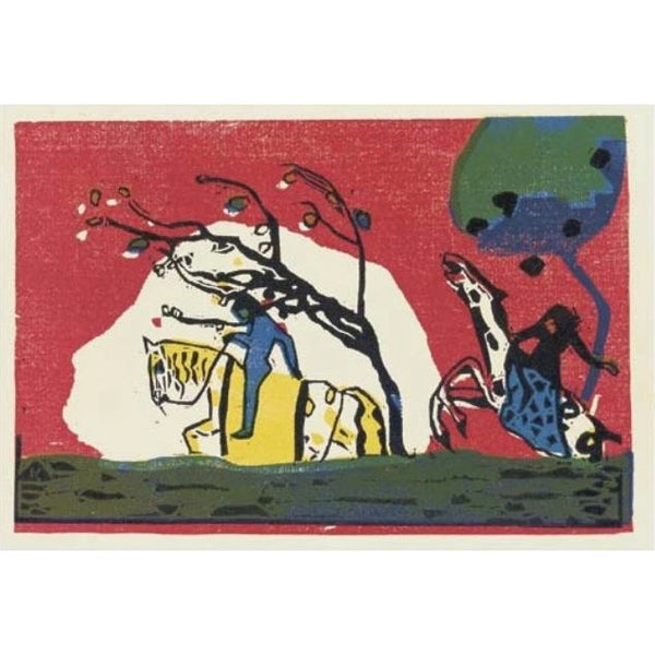 Vasily Kandinsky, Original Woodcut, "Two Riders against a Red Background"