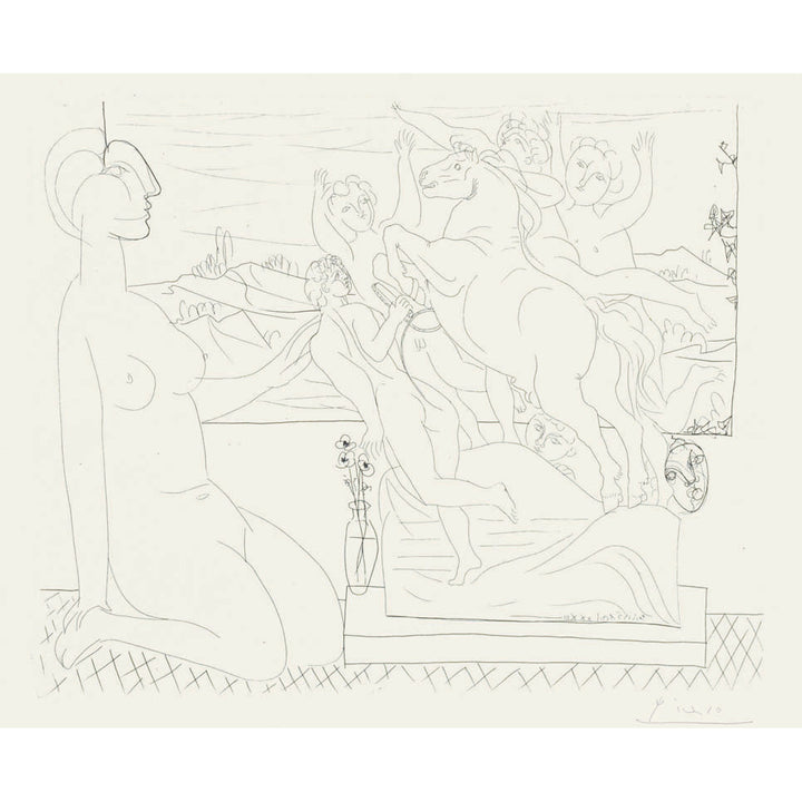 Pablo Picasso, Original Etching, "Modèle contemplant un groupe sculpté" from La Suite Vollard