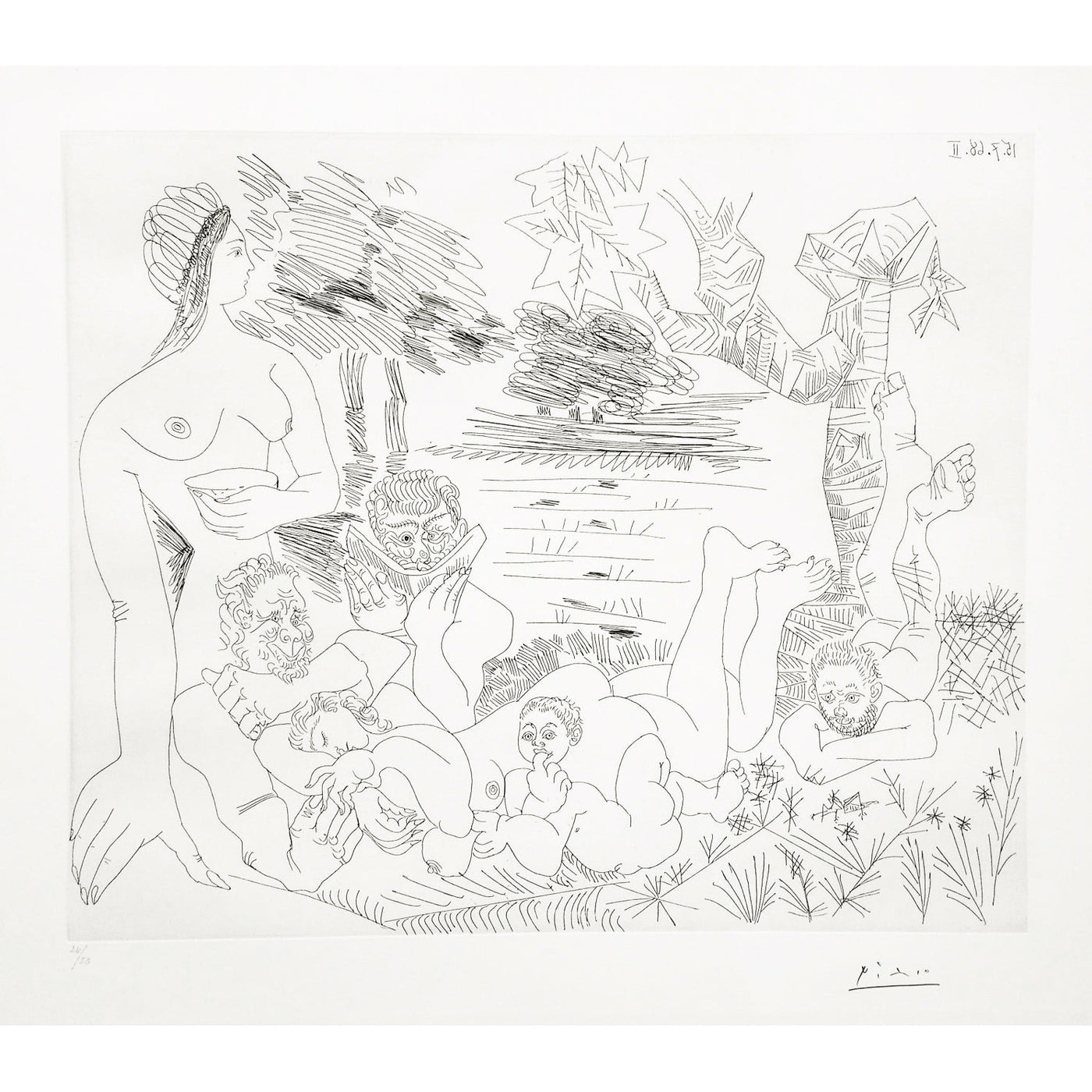 Pablo Picasso, Original Etching, "Scène pastorale poussinesque sur le thème de pan et syrinx"