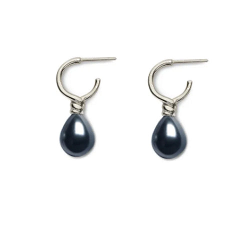 Venus Pearl Silver Drop Earrings, Black Pearl