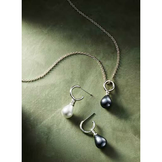 Venus Pearl Silver Drop Earrings, Black Pearl